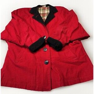 Vintage Red Corduroy Jacket Women’s Plaid Lined Barn Coat 90s Country Style Med